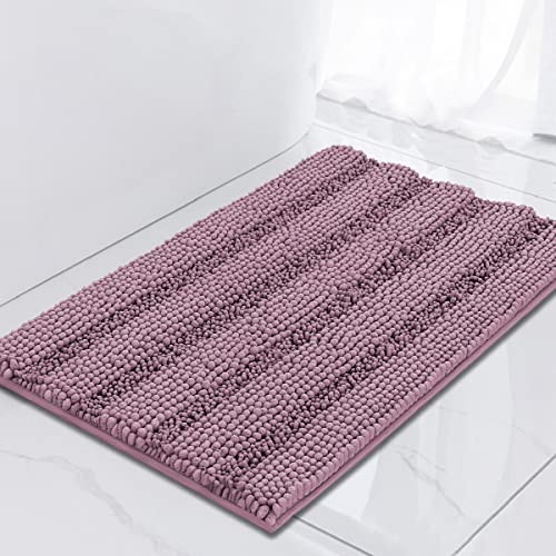 Turquoize Luxury Chenille Bath Rug for Bathroom Rugs Extra Absorbent Bath Mat Non Slip Microfiber Shower Rug for Bathroom Microfiber Shaggy Carpet Rug Size, 17"x 24", Mauve/Rose - color: Mauve/Rose, size: 17" x 24"