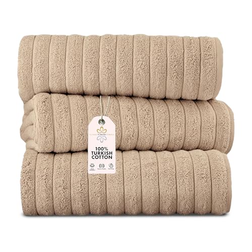 CTT - Luxury 3 Piece Jumbo Bath Sheets, 100% Turkish Cotton, Absorbent & Ultra Comfy Bath Towel Sheets for Hotels & Spa | 40"x65" (Almond Beige) - color: Almond Beige, size: 3-Piece Bath Sheets