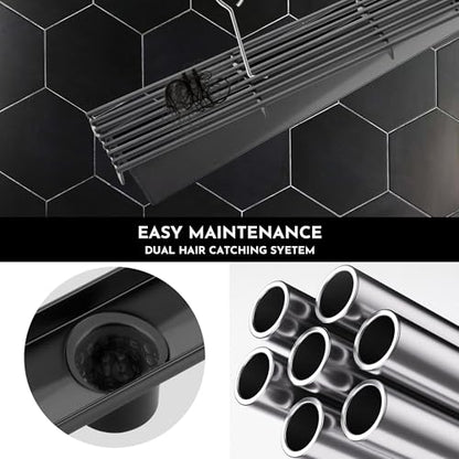 Linear Shower Drain, 28 inch Matte Black | Including Hair Catcher and Removable Grate, 304 Stainless Steel, Easy to Install and Clean (Drain Base Not Included) - color: Matte Black, size: 28 inch