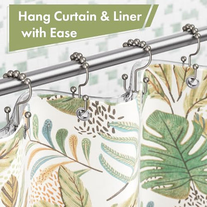 Shower Curtain Rings, Rust-Resistant Metal Double Shower Hooks for Curtain Rolling Shower Curtain Hooks Rings Shower Rings for Bathroom Shower Curtain Rod, Matte Nickel, Set of 12 Rings - color: Matte Nickel, style: Modern - Double Hooks