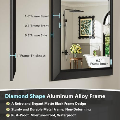 40x30 Inch Black Bathroom Mirror for Wall, Beveled Framed Rectangle Bathroom Vanity Mirrors for Over Sink, Bedroom, Living Room, Entryway, Anti-Rust, HD Tempered Glass, Horizontally/Vertically - size: 40"L x 30"W