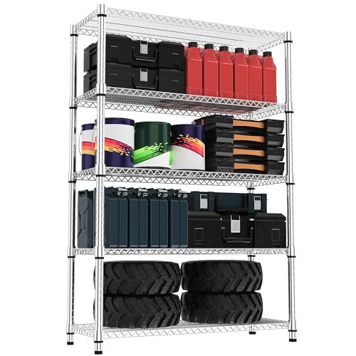 M MZG 5 Tiers Shelf Metal Storage Shelves 3300 lbs Steel Storage Shelving Utility Shelving Unit Steel Organizer Wire Rack for Home,Kitchen,Office,Garage Chrome 17.7" D x 47.2" W x 70.3" H - color: Chrome, size: 5 tier, 17.7"D x 47.2"W x 70.3"H