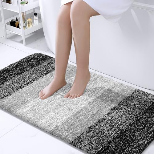 OLANLY Bathroom Runner Rugs Mat 47x24, Extra Soft Absorbent Microfiber Bath Rugs, Rubber Backing, Quick Dry, Washable Long Bath Mats for Bathroom Floor, Tub and Shower, Home Decor Accessories, Black - color: Black, size: 47" X 24"