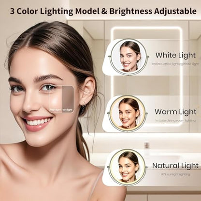 8.5" Wall Mounted Lighted Makeup Mirror, 3000 mAh Rechargeable Double-Sided 1X 10X Magnifying Mirror, 3 Color Lighting, Touch Screen Dimming, Extended Arm 360 Rotation Bathroom Mirro, Brushed Nickel - color: Brushed Nickel Wall-mounted