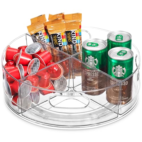 Oizeir Lazy Susan Turntable - Clear Acrylic, Removable Sections, Rotates 360 Degrees. Easily Organize Your Fridge, Cabinet or Counter. Great Carousel Storage for Food, Spices, Cosmetics. (4-Sections) - size: 1 Pack