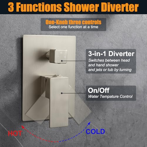 Enga Shower System with Body Jets 12 Inch Wall Mounted Rain Shower and Handheld Sprays Brass Full Body Massage Spa Jets Contain Rough-in Shower Valve, Brushed Nickel - color: Brushed Nickel, style: Wall Mount - 6 Jets