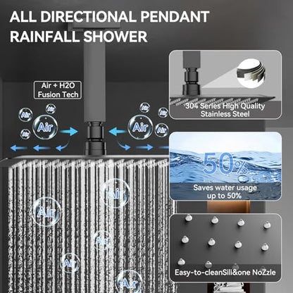Shower System with Body Jets, Bostingner Four Modes Shower Faucet Sets with Handheld Spray 2 Ways, 4Pcs Shower Body Jets in Wall,10"+6" Rain Shower Head, Matte Black Shower Sets Complete - color: Matte Black, size: 6+10 inch