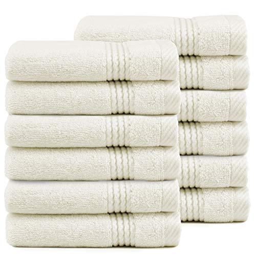 Lara 100% Turkish Cotton Washcloths 12 Pack, Extra Soft & Absorbent Wash Cloths for Face & Body (12" x 12"), Terry Cloth, Small Hand Towels for Bathroom, Cream - color: Cream, size: 12 Wash Cloths