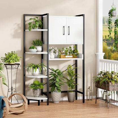 K2 Heavy Duty 7-Tier Over The Toilet Storage Cabinet（With Magnetic Doors & Adjustable Feet）Freestanding Above Toilet Shelf，Space Saver Bathroom Organizer 9.3"D x 31.5"W x 67.2"H，Beige White - color: White