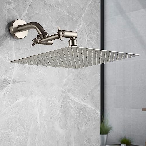 Shower Extension Arm, Height & Angle Adjustable Shower Extender with Unique Locking Gear for Perfect Position, 5 Inch Anti-Leak Adjustable Shower Arm (5 Inch, Brushed Nickel) - color: Brushed Nickel, size: 5 Inch