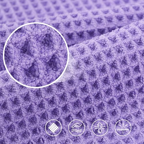 POLYTE 430 GSM Poly Blend Microfiber Quick Dry Waffle Bath Towel, 30x60 in | 4 Pack, Oversize, Lint Free, Body Towel - color: Purple