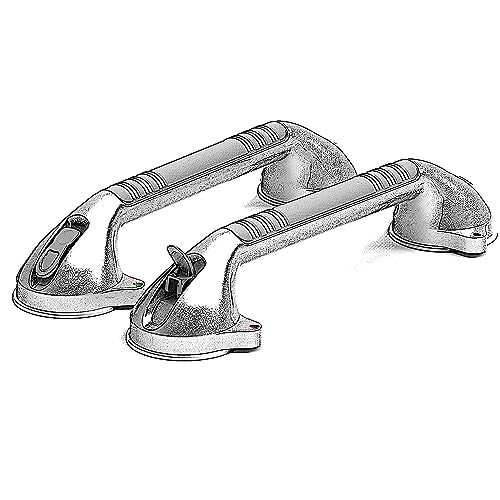 16.5inch Suction Bath Grab Bar with Indicators, Balance Assist Bathroom Shower Handle, Silver/Grey（Pack of 2） - size: 16.5 Inch (Pack of 2)