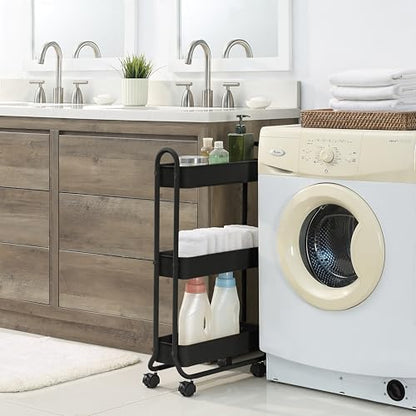 SunnyPoint Slim Rolling Storage Cart, 3 Tier Bathroom Storage Organizer Bathroom, Laundry Utility Cart (Black) - color: Black