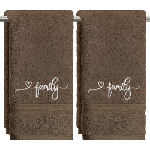 Artoid Mode 2 Pcs Brown Family Embroidered Hand Towels for Bathroom, 100% Cotton Soft Absorbent Farmhouse Decor Towels, 13.7 x 29.5 Inch - color: Brown, size: 13.7" x 29.5", 2PCS