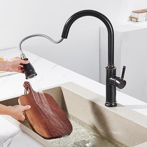 TIORIY Kitchen Sink Faucet Spray Head Replacement with 15 Adapters, Pull Down Kitchen Faucet Replacement Head, 3 Function Pull Out Kitchen Faucet Spray Nozzle, Oil Rubbed Bronze - color: Oil Rubbed Bronze