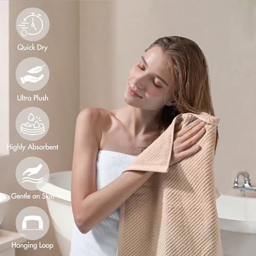 Madison Park 100% Zero Twist Cotton 4 Piece Bathroom Bath Towels, Beige | 30" x 56" Large Shower Towels, 500 GSM Diagonal Ribbed, Soft, Quick Dry, Highly Absorbent, Durable, Modern, OEKO TEX - color: Beige, size: 4 Piece Bath Towel Set