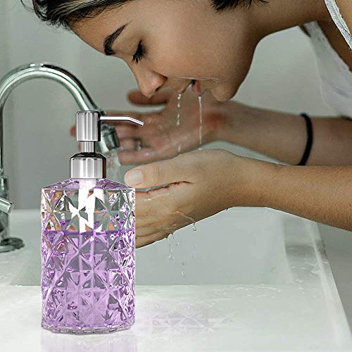Soap Dispenser, 2 Pack, 12 Oz, Clear Diamond Design Glass | Refillable Hand Soap Dispensers, 304 Rust Proof Stainless Steel Pump, For Kitchen, For Bathroom, Lotion Dispensers