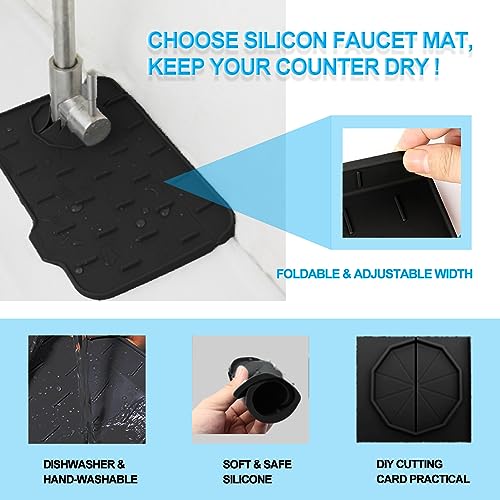 2 Pieces Black Faucet Guard & Draining Mat 8.3" Mini Splash Guard Faucet Handle Drip Catcher Tray Mat for Kitchen & Bathroom Sink Small Kitchen Sink Splash Guard for Placing Dish Soap Sponge - color: Style C Black