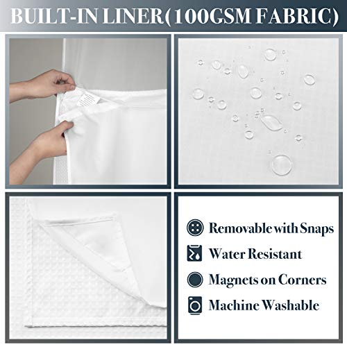 N&Y HOME Extra Long Waffle Shower Curtain with Snap-in Liner White, 71x84 | 12 Hooks & Snap on Fabric Liner, Washable, Mesh Window, Hotel Style, 84 inches Length Shower Curtain Set for Bathroom - color: White, size: 71"W x 84"L (Pack of 1)
