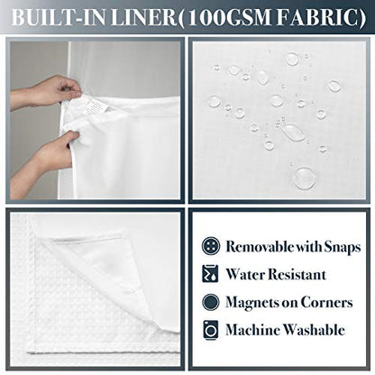 N&Y HOME 54 x 78 Waffle Weave Shower Curtain with Snap-in Liner Set White | 12 Metal Hooks Included, Snap on/off Fabric Liner, Hotel Style & Mesh Top Window, Machine Washable, 54x78 Shower Stall Size - color: White, size: 54"W x 78"L (Pack of 1)
