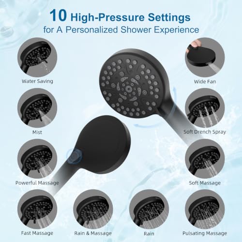 Hibbent All Metal 12" High Pressure Rain Shower Head Combo, Matte Black | cUPC Certified Rainfall Shower Head with handheld 10 Sprays, 16'' Adjustable Extension Arm, 71'' Hose, Showerhead Holder - color: Matte Black, style: Square 12''