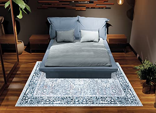 Bloom Rugs Caria Washable Non-Slip 3x5 Rug - Navy Blue Traditional Area Rug for Living Room, Bedroom, Dining Room, and Kitchen - Exact Size: 3' x 5' - color: Navy Blue, size: 3' x 5' (Rectangular)