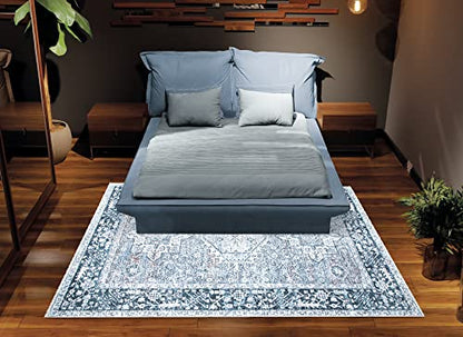 Bloom Rugs Caria Washable Non-Slip 3x5 Rug - Navy Blue Traditional Area Rug for Living Room, Bedroom, Dining Room, and Kitchen - Exact Size: 3' x 5' - color: Navy Blue, size: 3' x 5' (Rectangular)