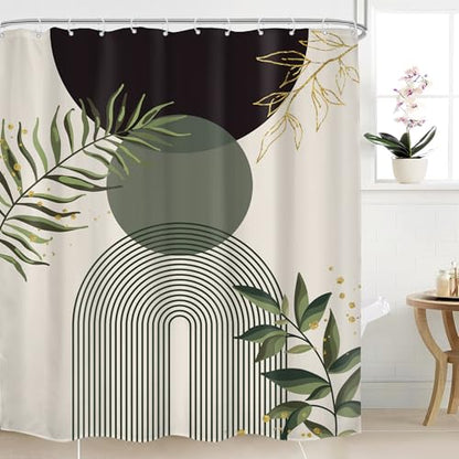 Dark Green Boho Extra Black Olive Bathroom Shower Curtain Set | Teal Geometry look; 72"W x 84"L. waterproof HD print, quick-dry fabric and free hooks for easy setup. - color: A-04black Green, size: 72"W x 84"L (Pack of 1)