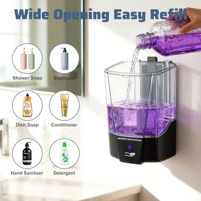4 Pack Automatic Soap Dispenser Wall Mount,Touchless Liquid Soap Dispenser,Battery Operated,600 ml / 20 oz Commercial Hand Detergent Dispenser for Office Home Kitchen School Bathroom Hotel Restaurant - color: Black