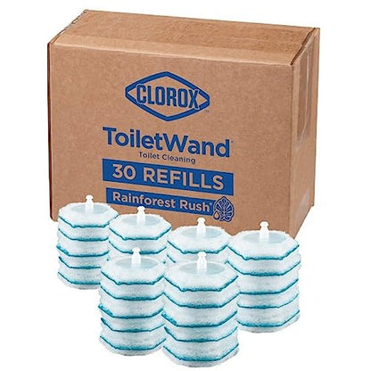Clorox ToiletWand Disposable Toilet Cleaner Refills, Rainforest Rush Scent, 30 Count, Kills 99.9% of Germs, Touch-Free Toilet Cleaning