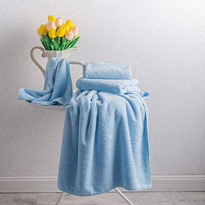 Xinrjojo Quick-Dry Bath Towels Set, Super Soft Plush Highly Absorbent Travel Towels 1 Bath Towels 1 Hand Towel and 2 Washcloths-Light Blue - color: Light Blue