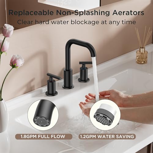 FORIOUS Bathroom Sink Faucet 3 Hole Widespread 8 Inch 2 Pack Matte Black | 6-12 inch Widespread Sink Faucet with 2 Handles, Pop Up Drain and Water Supply Supplies for Vanity Restroom RV Lavatory Sink - color: Matte Black x2PCS