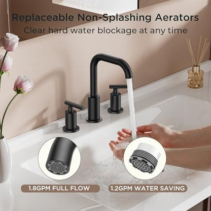 FORIOUS Bathroom Sink Faucet 3 Hole Widespread 8 Inch 2 Pack Matte Black | 6-12 inch Widespread Sink Faucet with 2 Handles, Pop Up Drain and Water Supply Supplies for Vanity Restroom RV Lavatory Sink - color: Matte Black x2PCS