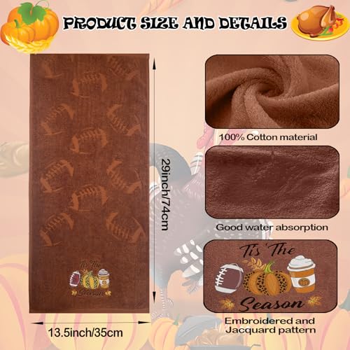 2 Pack Fall Hand Towel Jacquard Embroidered Cotton Kitchen Towels Farmhours Thankful Bath Towels Set Thanksgiving Bathroom Decor (Brown Football, 2*Hand Towel) - color: Brown Football