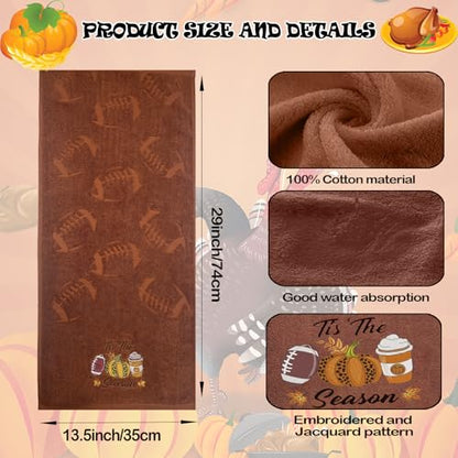 2 Pack Fall Hand Towel Jacquard Embroidered Cotton Kitchen Towels Farmhours Thankful Bath Towels Set Thanksgiving Bathroom Decor (Brown Football, 2*Hand Towel) - color: Brown Football
