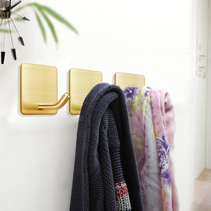 Golden Stainless Steel Square Self Adhesive Hooks - Extra-Long Anti-Slip with Upgraded Adhesive, Holds 15lb Heavy Duty Wall Hooks for Kitchen, Bathroom, Garage -4 Packs - color: Gold