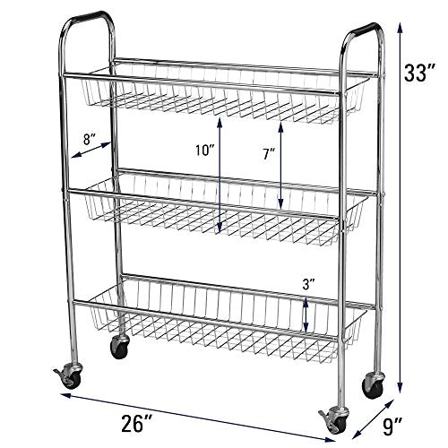 Household Essentials Chrome Iron 3-Basket Storage Cart - color: Chrome
