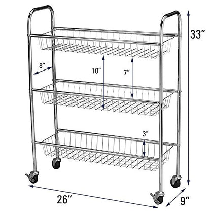 Household Essentials Chrome Iron 3-Basket Storage Cart - color: Chrome
