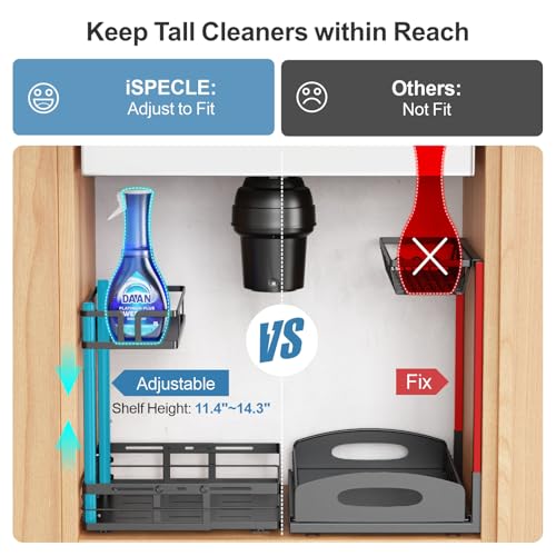 Under Kitchen Sink Organizer - L-Shaped Pull Out Shelf, 2 Pack | L-Shaped Fit Around Garbage Disposal, Adjustable Shelves, Pull Out Access, For 30-36 Inch Sink Cabinet, 2 Pack Black