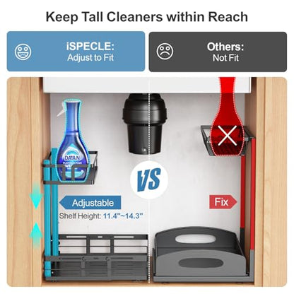 Under Kitchen Sink Organizer - L-Shaped Pull Out Shelf, 2 Pack | L-Shaped Fit Around Garbage Disposal, Adjustable Shelves, Pull Out Access, For 30-36 Inch Sink Cabinet, 2 Pack Black