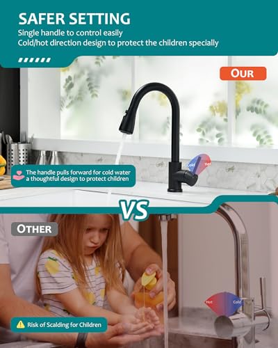 VFAUOSIT Black Kitchen Faucet with Pull Down Sprayer, High Arc Design | cUPC and CEC Certified, Lead-Free SUS304 Steel, 3 Spray Modes, 360° Swivel, Fingerprint-Resistant Finish, Ceramic Disc Valve - color: Matte Black