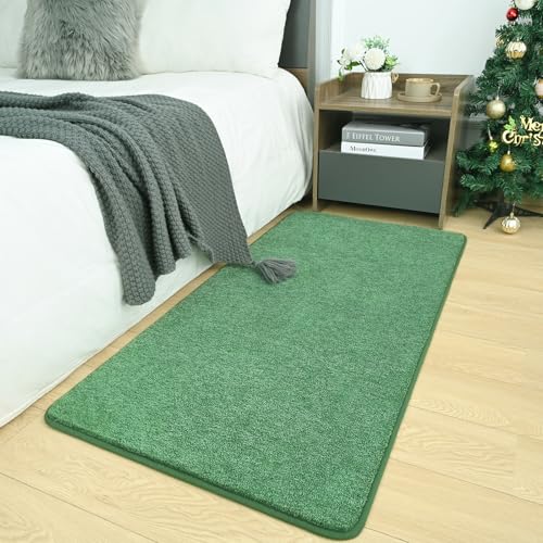 AROGAN Small Area Rugs for Bedroom, 2×4 Non Slip Runner Rug, Matte Green | Washable Fluffy Carpet with Memory Foam, Indoor Rug Runner for Kitchen, Bedside, Entryway Bathroom Home Decor - color: Green and White, size: 2' x 4' (Runner)