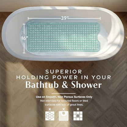 SlipX Solutions 39"x16" Power Grip Non Slip Bathtub Shower Mat, Lt Green | Stronger Wet Surface Protection, Soft Under Foot, 265+ Suction Cups, Large Drainage Holes - color: Clear Light Green