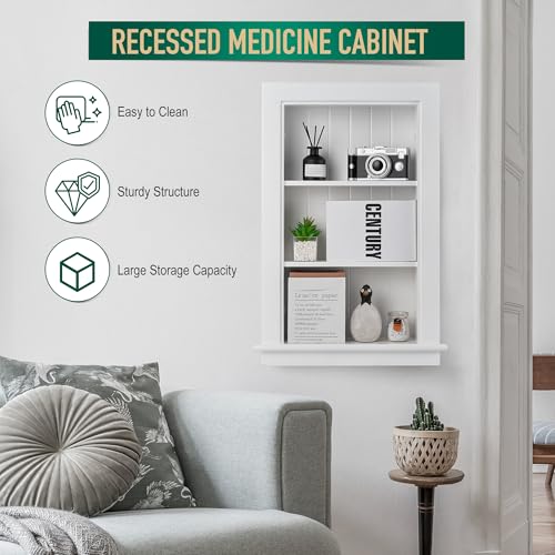 14 x 24 Medicine Cabinet Recessed, Wall Niche, Bathroom Wall Cabinet, 3-Tier, Between Studs Shelving for Drywall, White - color: Chole, size: 14x24
