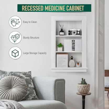 14 x 24 Medicine Cabinet Recessed, Wall Niche, Bathroom Wall Cabinet, 3-Tier, Between Studs Shelving for Drywall, White - color: Chole, size: 14x24