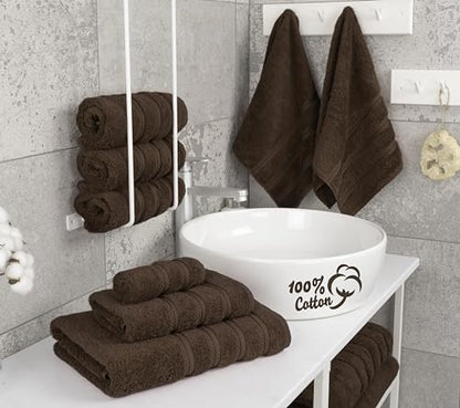 American Soft Linen 100% Cotton Luxury Turkish Towels, 6 Piece Towel Set | Soft Absorbent Quick Dry OEKO Tex Standard 100 Certificated Durable Machine Washable Premium Hotel Quality - color: Chocolate Brown, size: (27"x54") + (16"x28") + (13"x13")