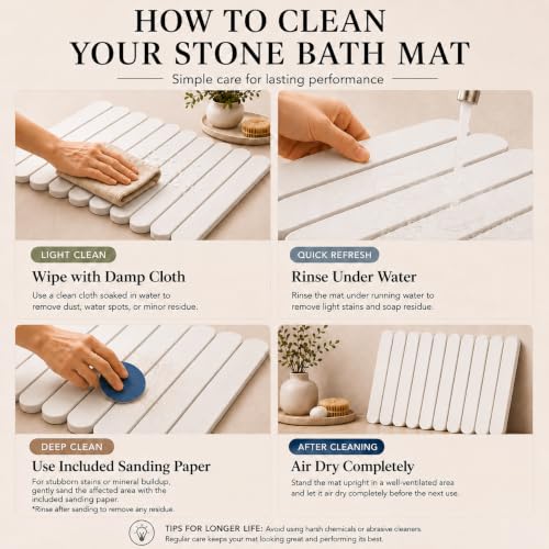 Foldable Stone Bath Mat Large 30" x 17" – Diatomaceous Earth Quick Drying Non-Slip Bathroom Mat – Super Absorbent Diatomite Mat, Durable & Easy to Clean, Modern (White, Large 30" x 17") - color: White