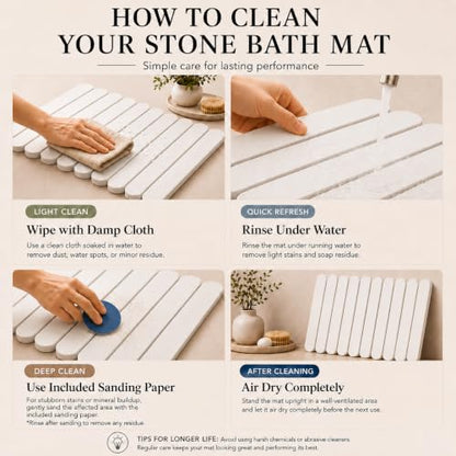 Foldable Stone Bath Mat Large 30" x 17" – Diatomaceous Earth Quick Drying Non-Slip Bathroom Mat – Super Absorbent Diatomite Mat, Durable & Easy to Clean, Modern (White, Large 30" x 17") - color: White