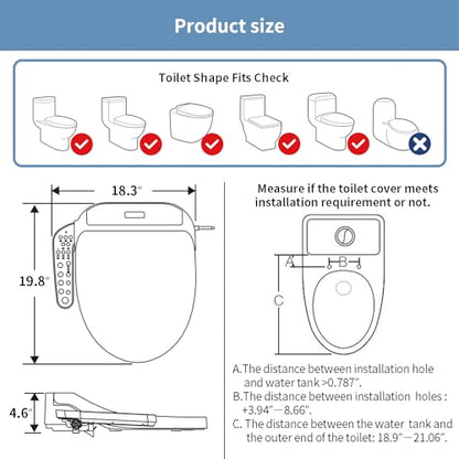 KERDE Electric Bidet Toilet Seat,Bidets For Existing Toilets,Rlongated,One-click Intelligent Operation, Warm Water Cleaning,Slow Close,Seat Cushion Keep Constant Temperature In Winter (Armrest) - style: Armrest