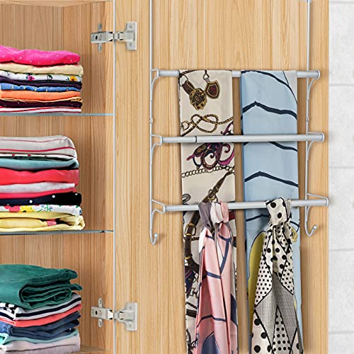 Auledio Adjustable Over The Door Triple Towel Rack with Hooks,Silver - color: Silver